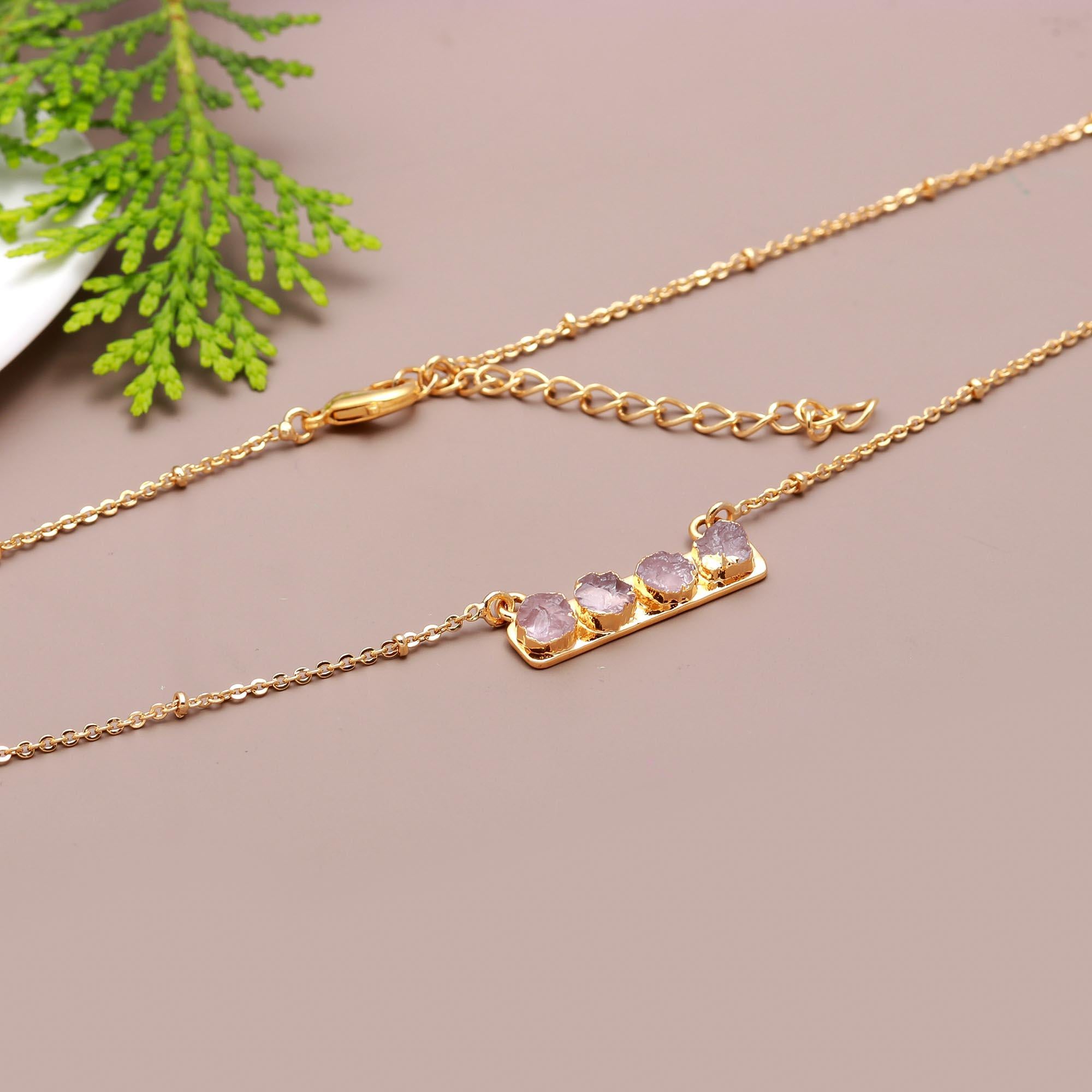 Classic Beauty | Natural rose quartz pendant | 18KT gold-plated necklace