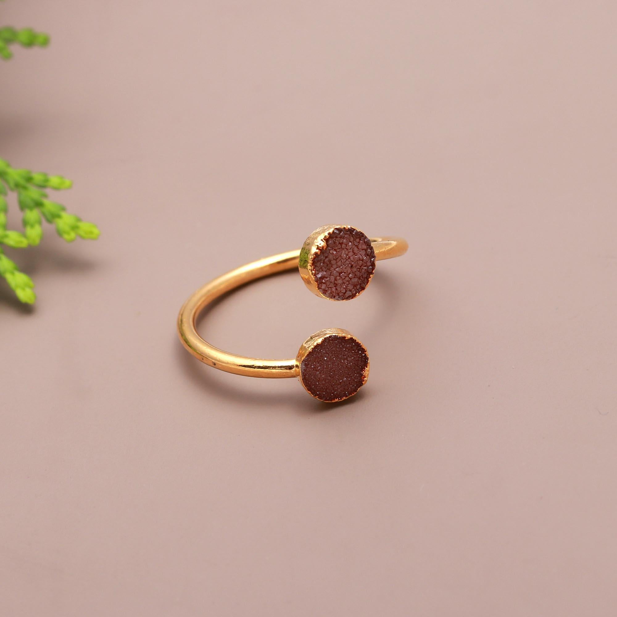 Coral Bay | Minimalist sugar druzy double stone adjustable ring | 18KT gold plated