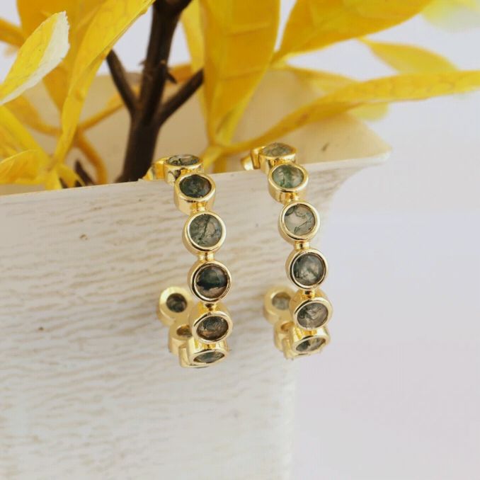 Moss Agate Harmony Hoops | 18 KT Gold Plated