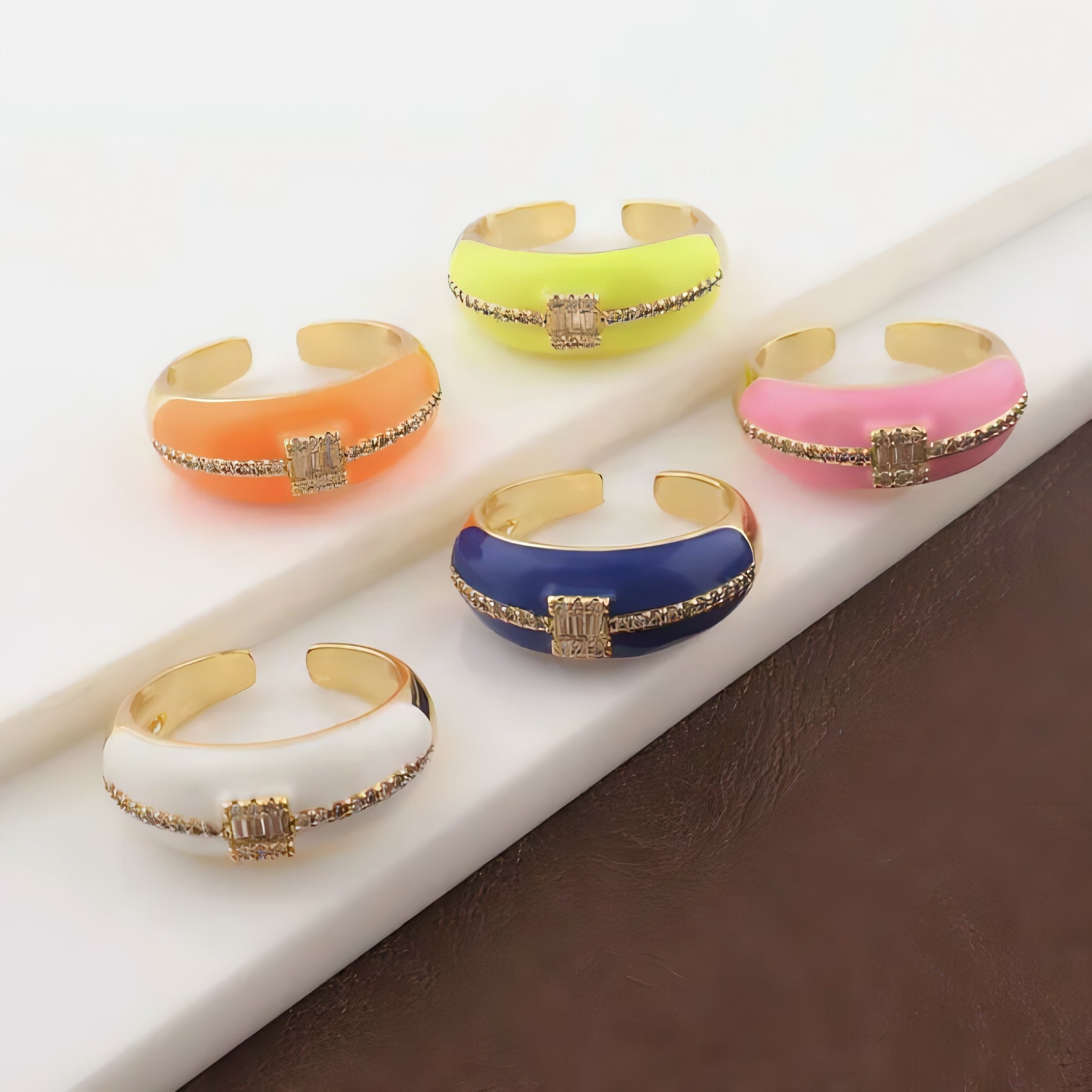 Shiny Zircon Enamel Rings | Anti Tarnish