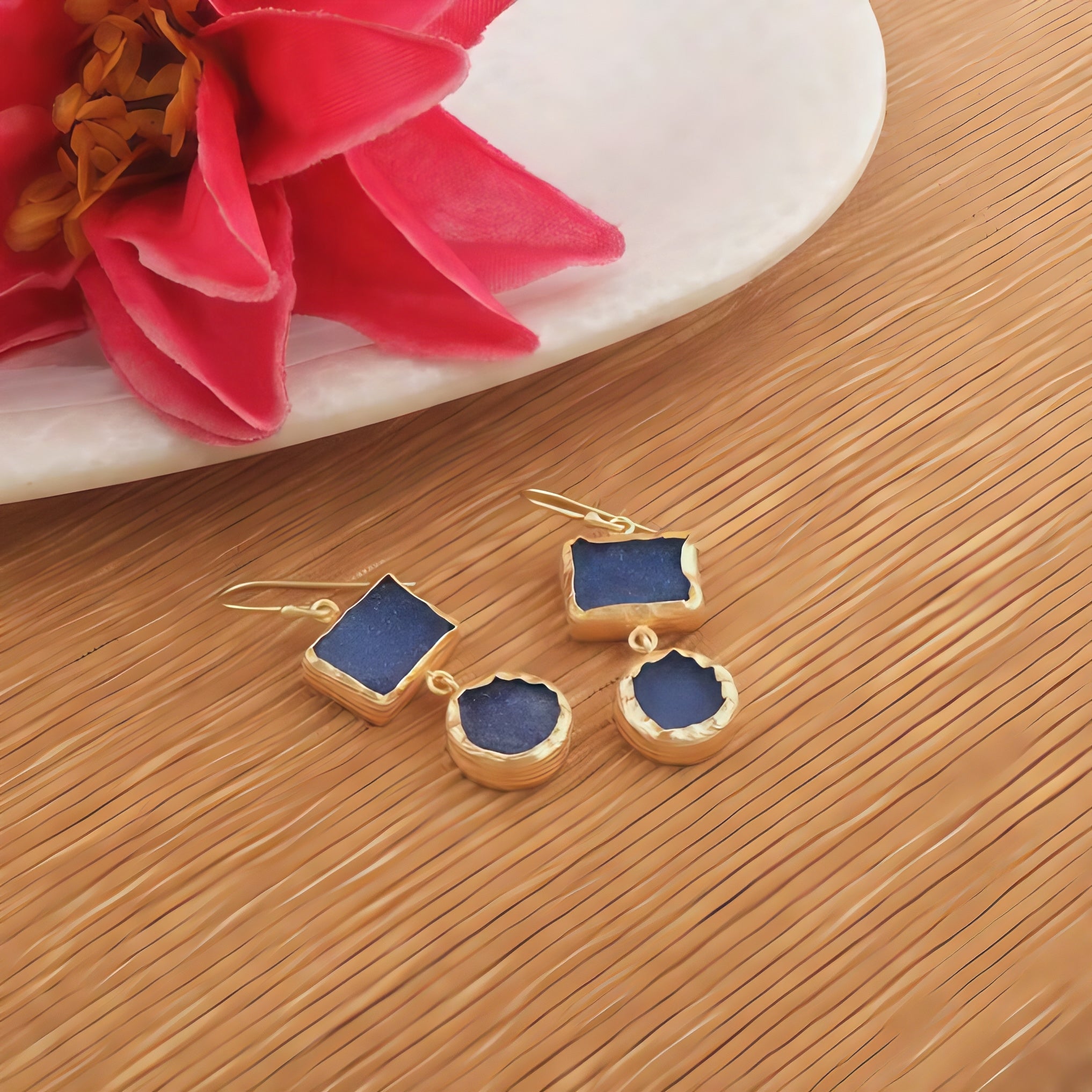 Dual Stone Dazzle | Sugar Druzy Earrings | 18 KT Gold Plated