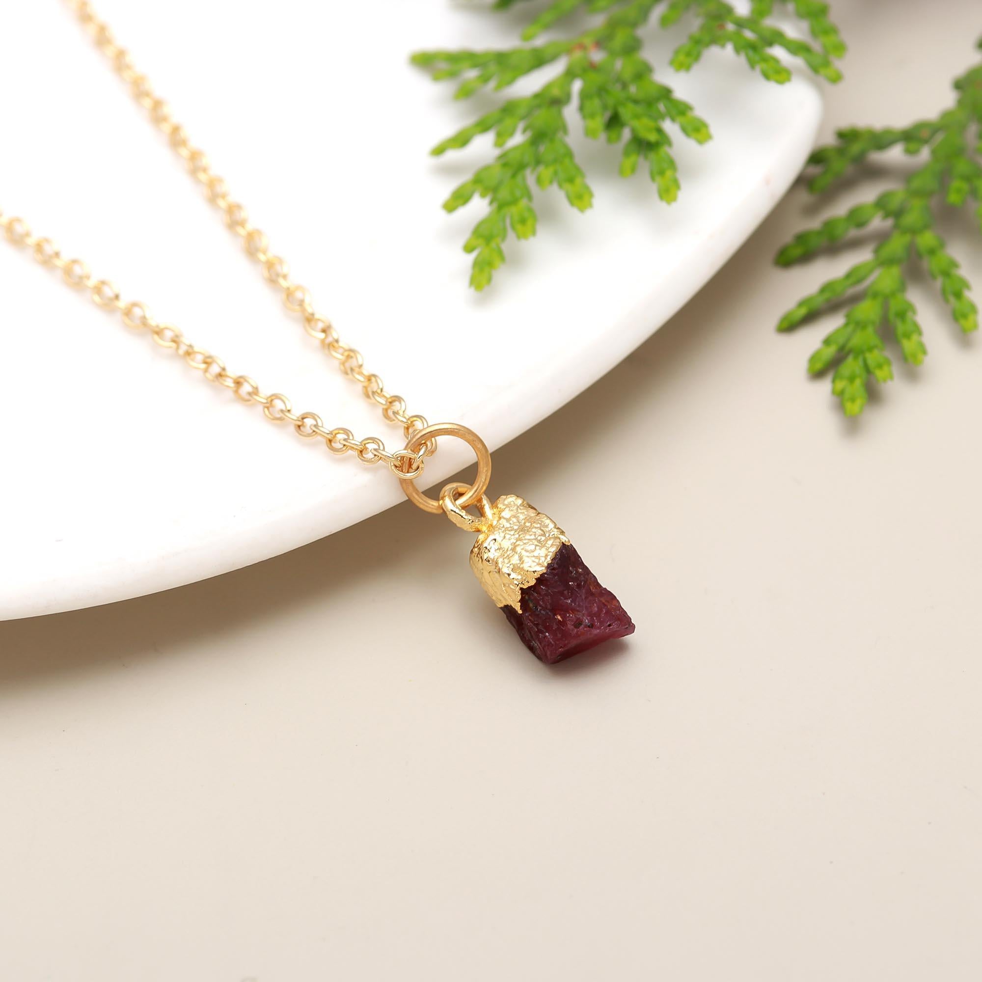 Midnight Tale | Natural rough ruby pendant with chain | 18KT gold plated