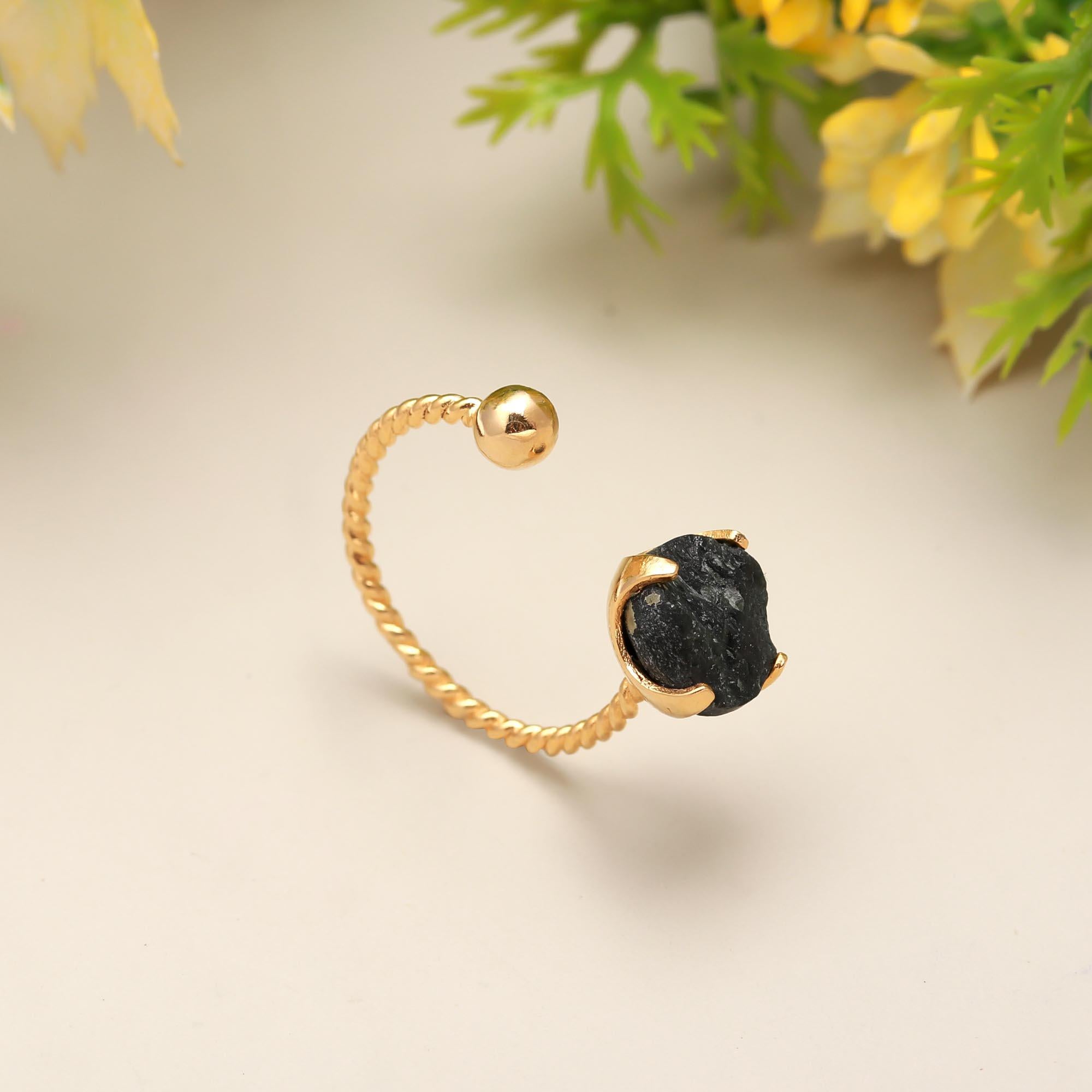 Hidden Radiance | Natural rough twisted band adjustable ring | 18KT gold plated