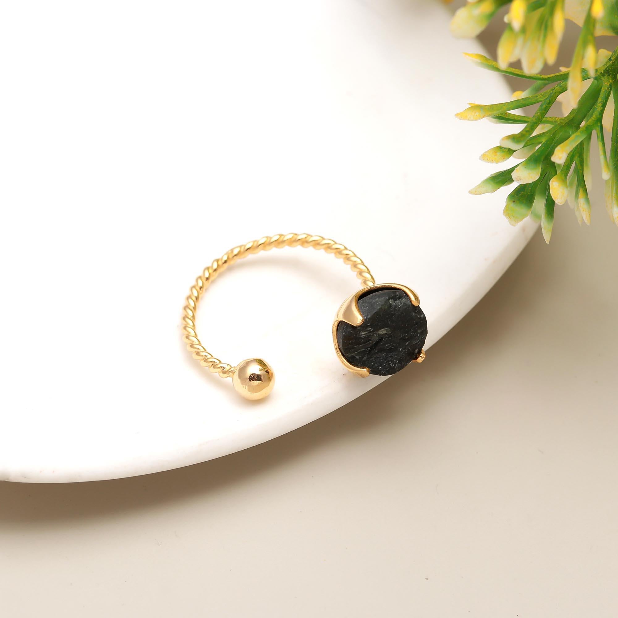 Hidden Radiance | Natural rough twisted band adjustable ring | 18KT gold plated