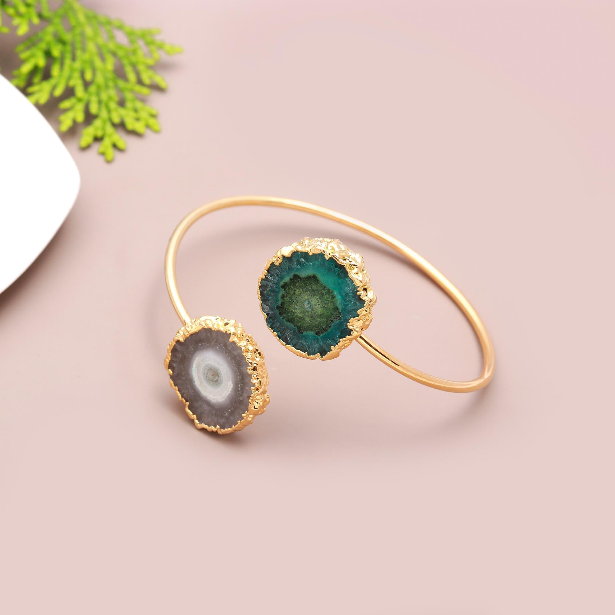 Sweet Melody | Adjustable double gemstone bangle bracelets | 18KT gold plated