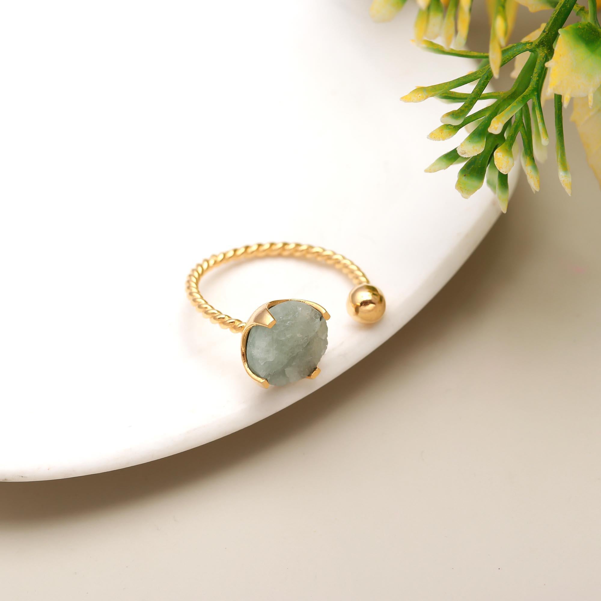 Hidden Radiance | Natural rough twisted band adjustable ring | 18KT gold plated