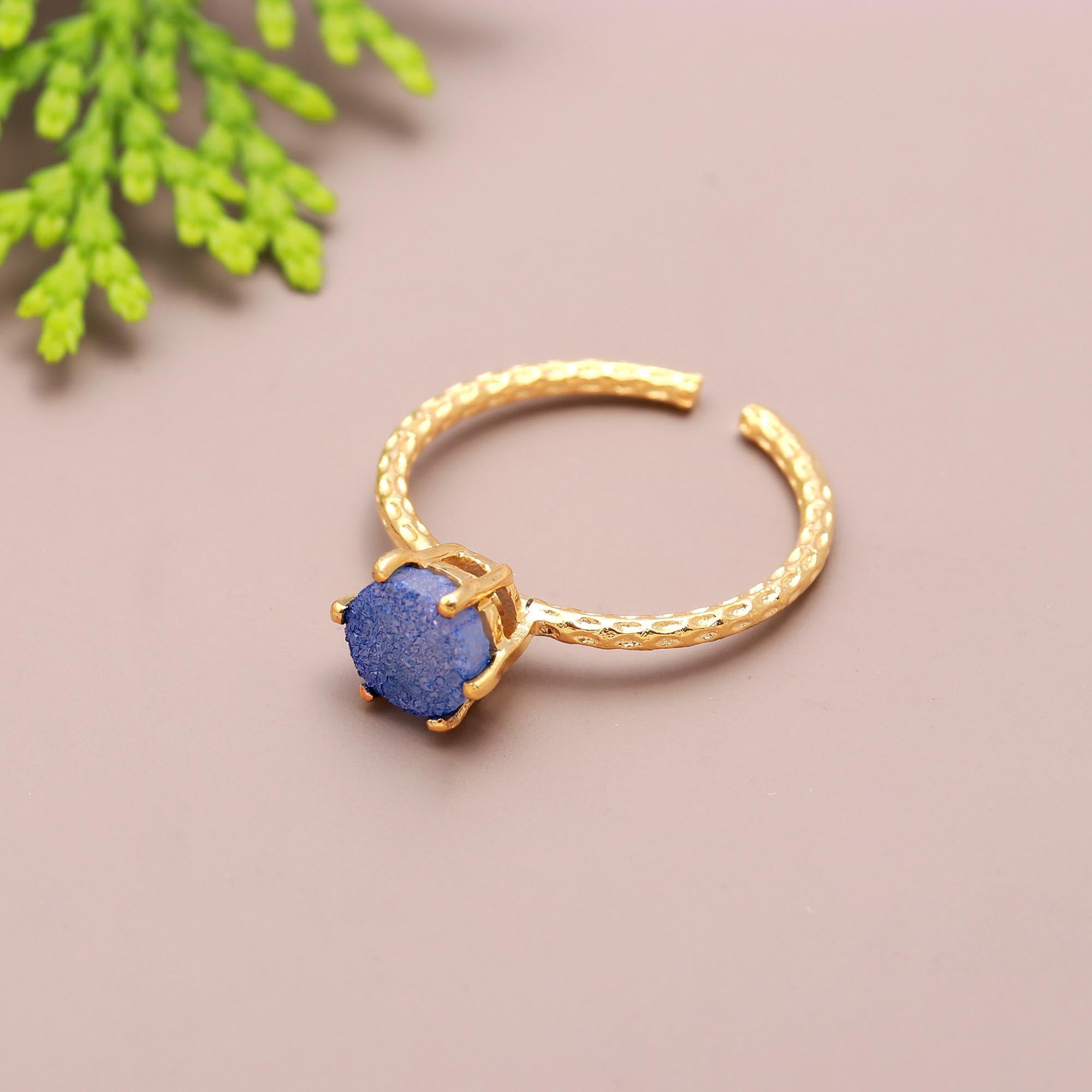 Poised Angel | Natural raw gemstone minimalist adjustable ring | 18KT gold plated