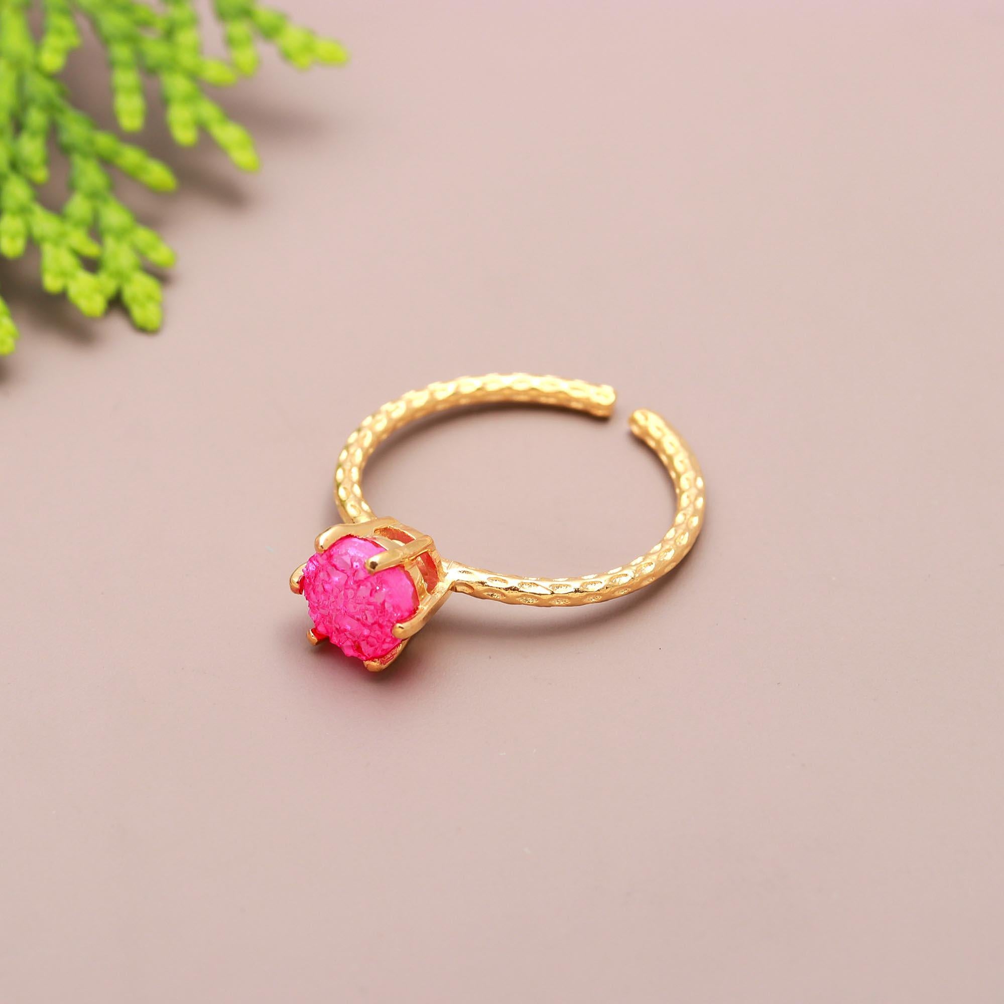 Poised Angel | Natural raw gemstone minimalist adjustable ring | 18KT gold plated
