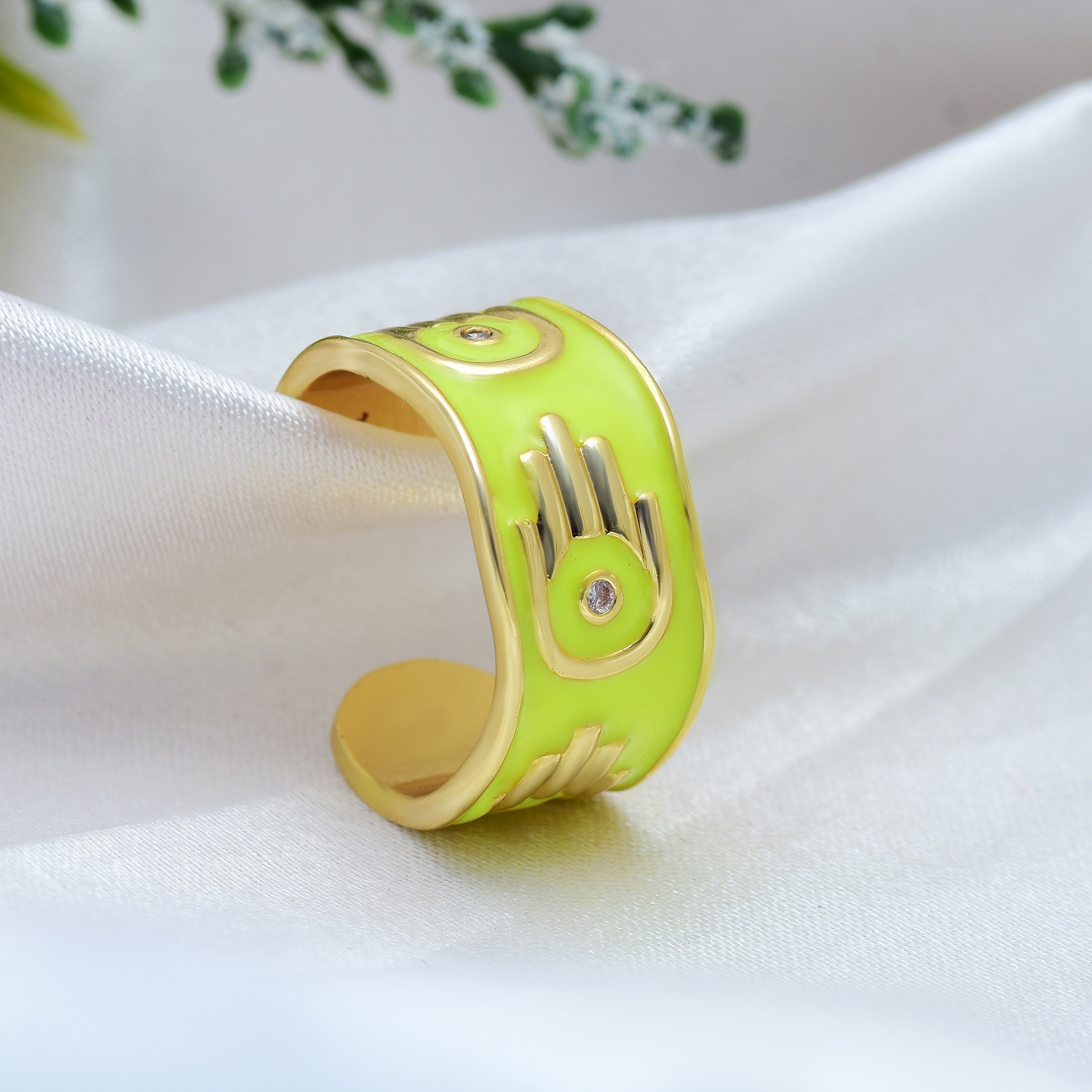 Hamsa Hand Tiny Zircon Enamel Rings | Anti Tarnish