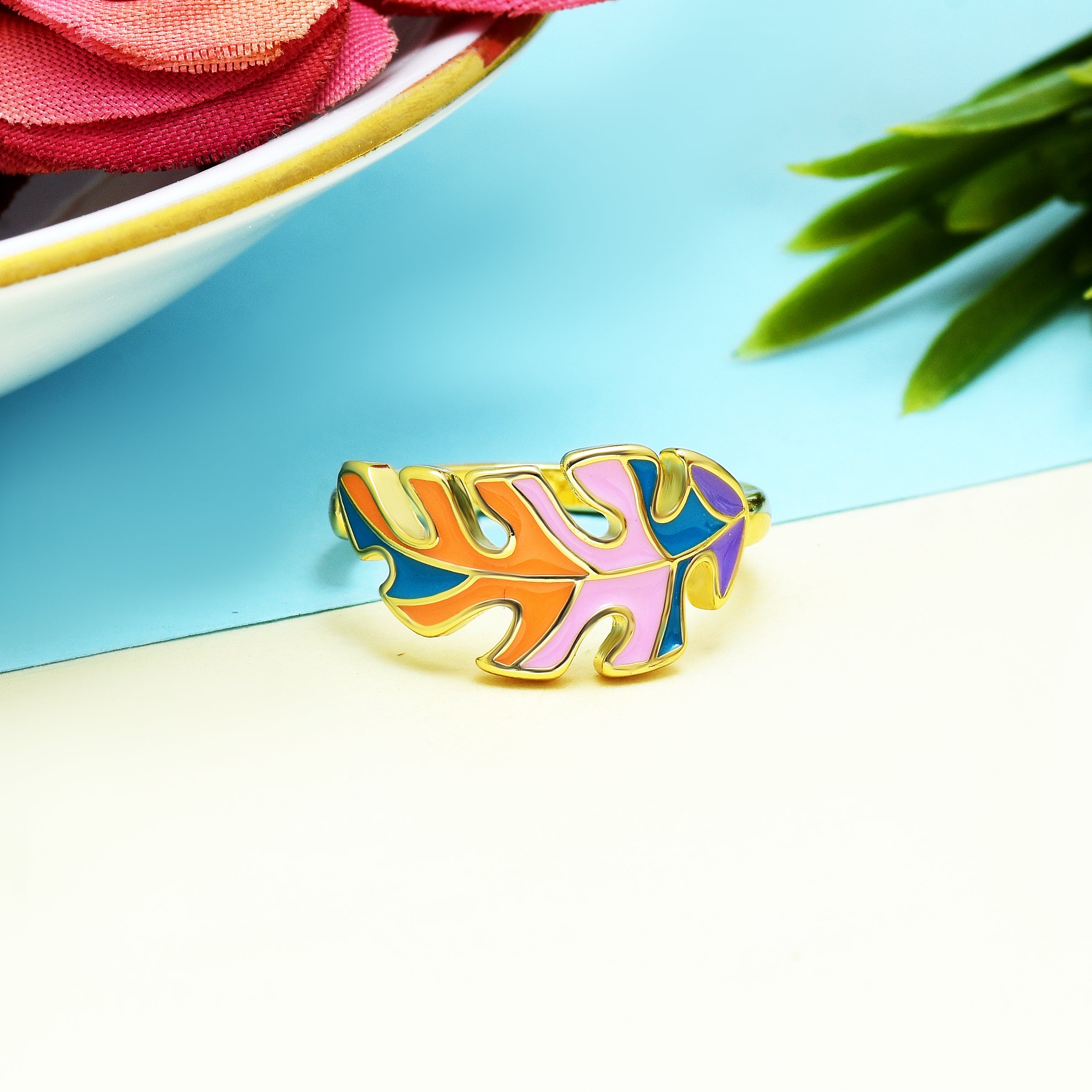 Monstera Leaf Enamel Rings | Anti Tarnish