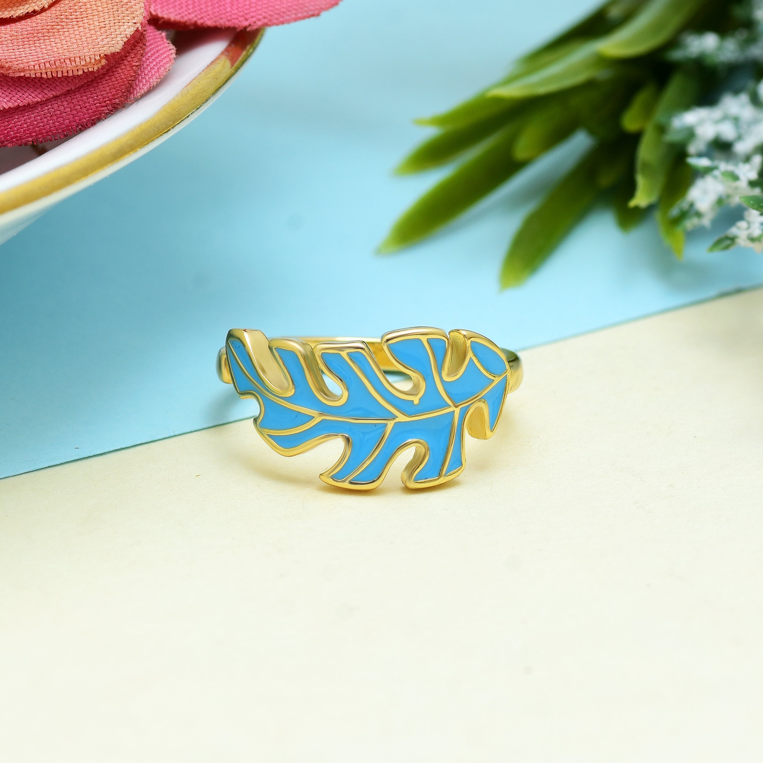Monstera Leaf Enamel Rings | Anti Tarnish