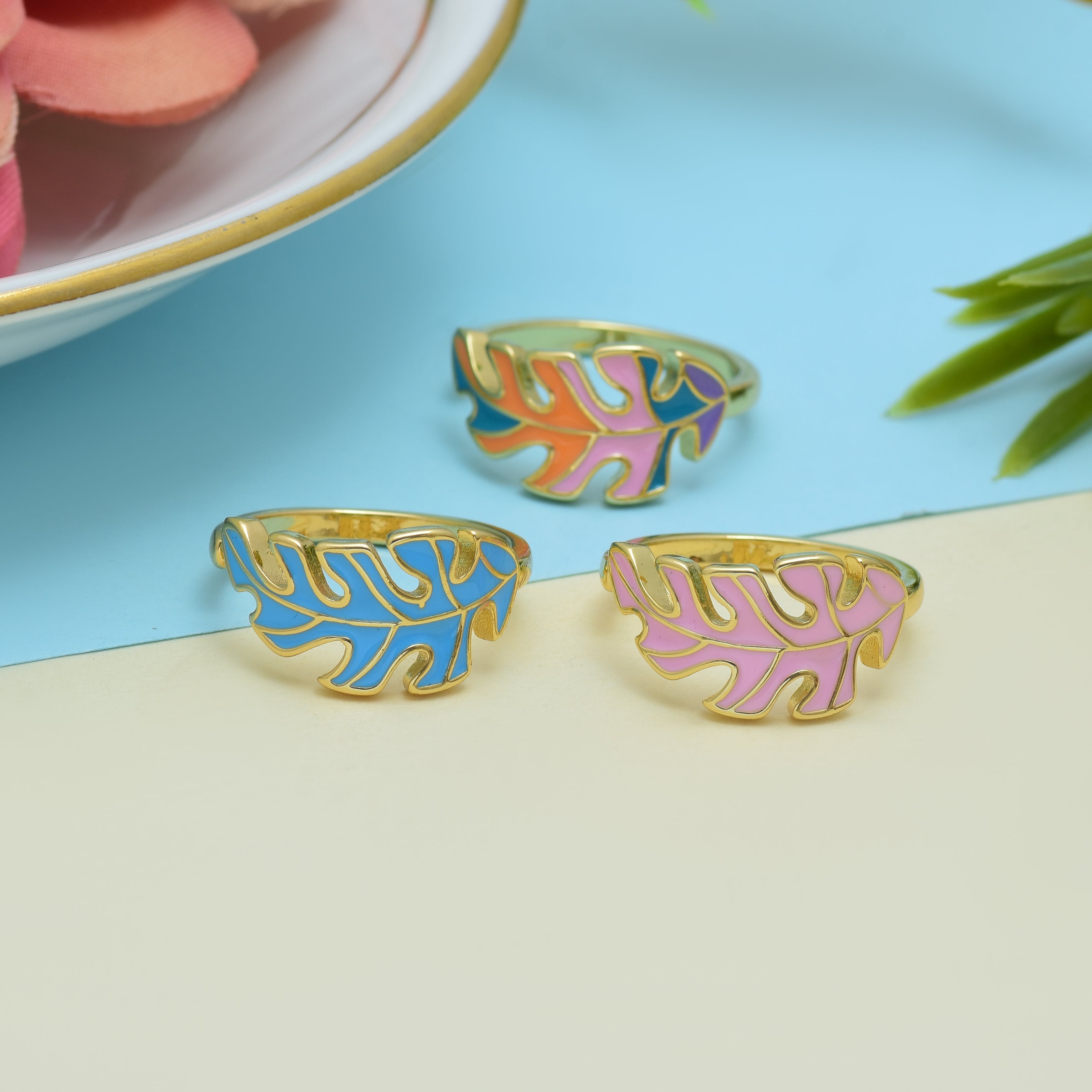 Monstera Leaf Enamel Rings | Anti Tarnish