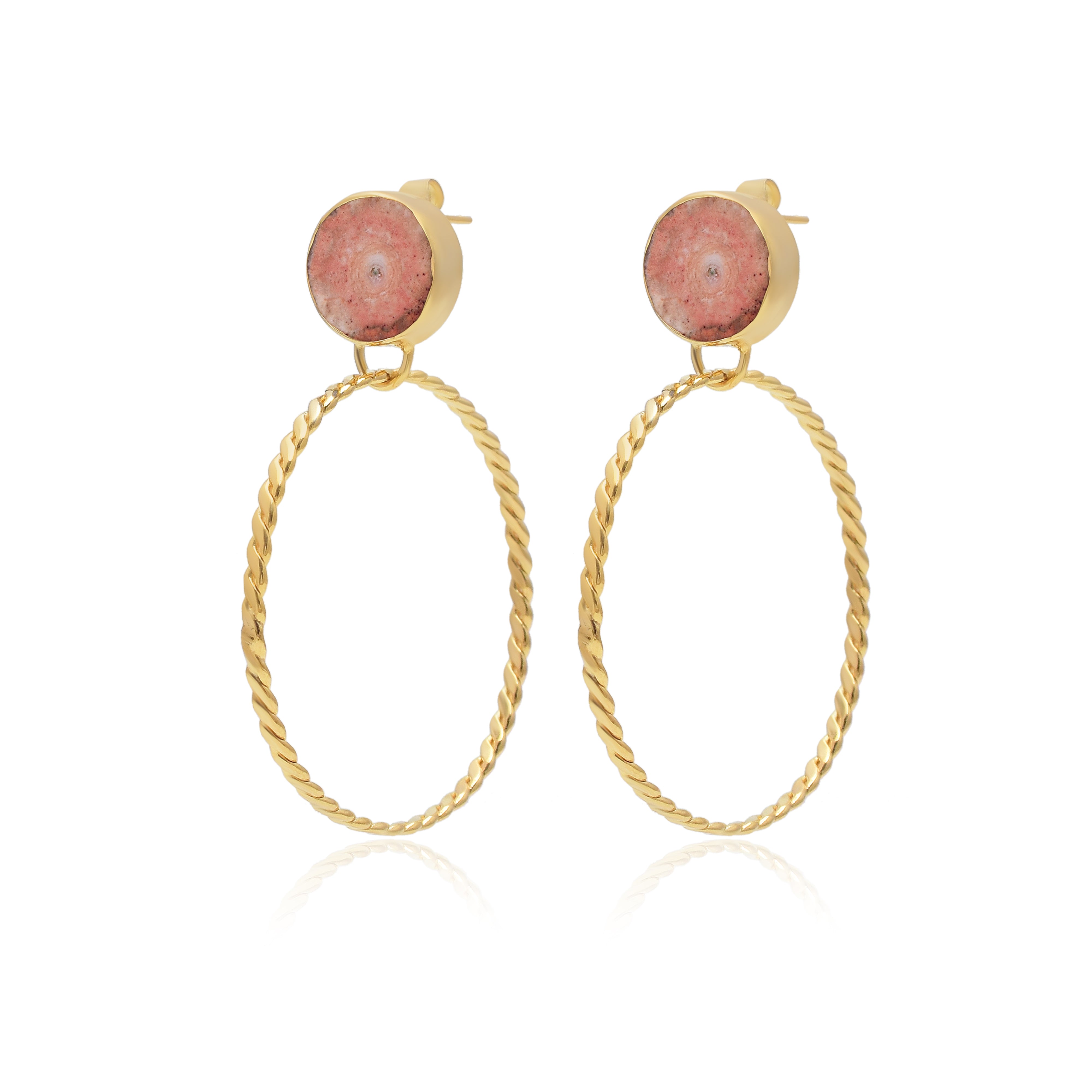 Elegant Pleasure | Solar quartz big twisted wire hoop stud drops | 18KT gold plated