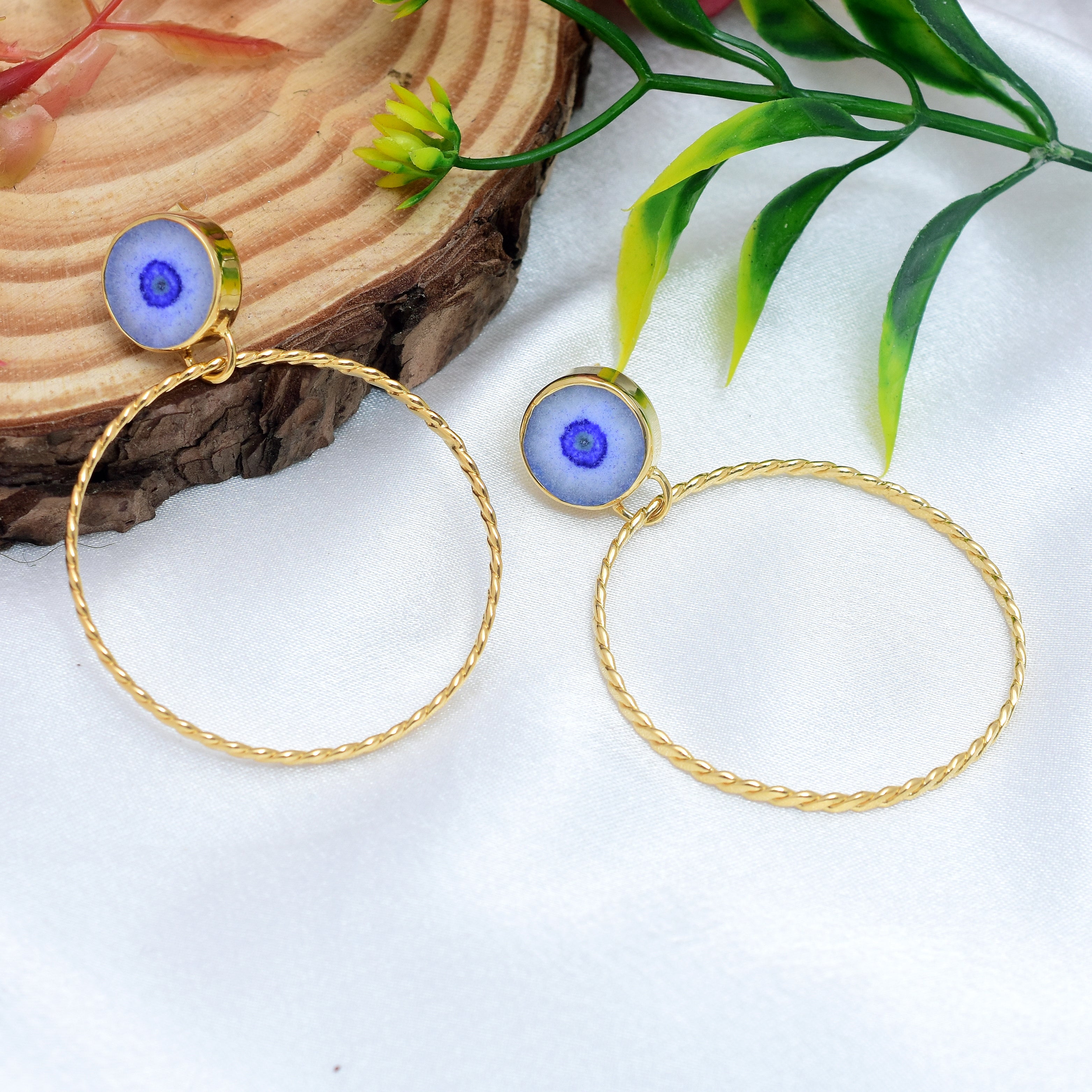 Elegant Pleasure | Solar quartz big twisted wire hoop stud drops | 18KT gold plated