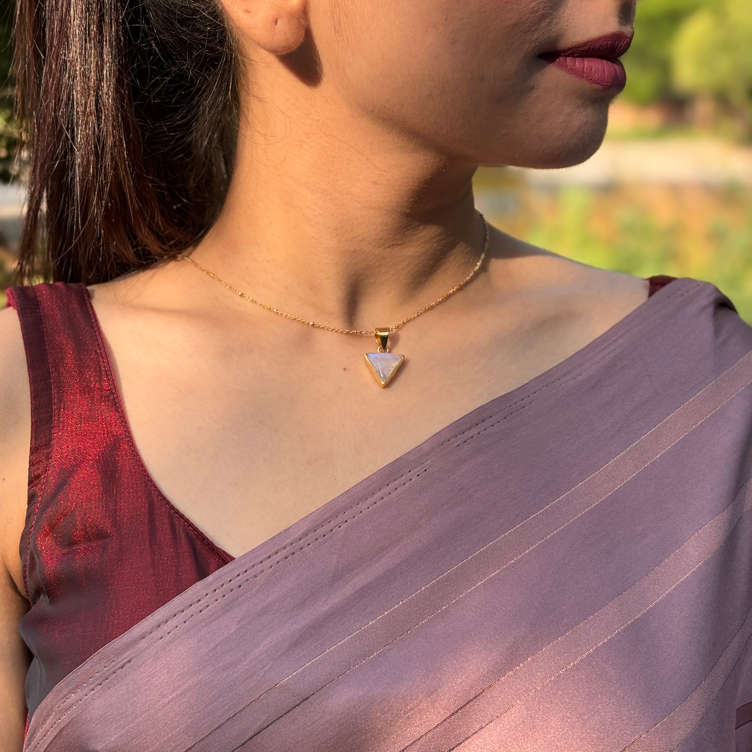 Triangular Melody | Moonstone trangular pendant with chain | 18KT gold plated
