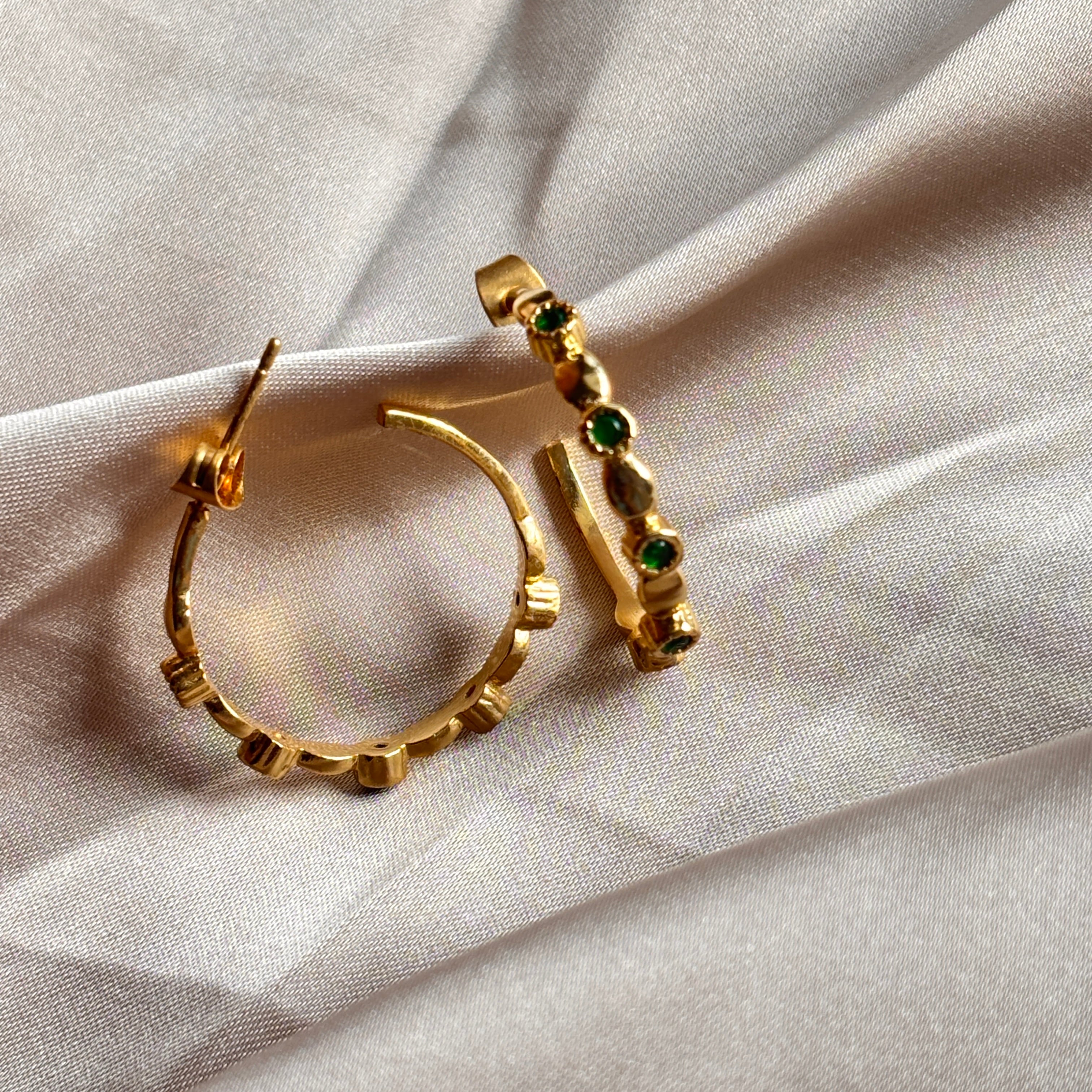 Moss Agate Harmony Hoops | 18 KT Gold Plated