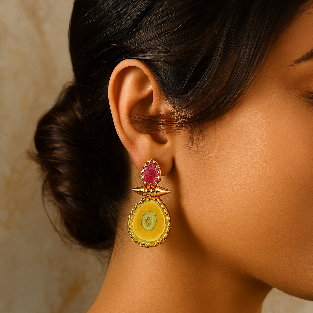 Dazzling gems | Sugar druzy & solar quartz designer handmade earring | 18KT gold plated