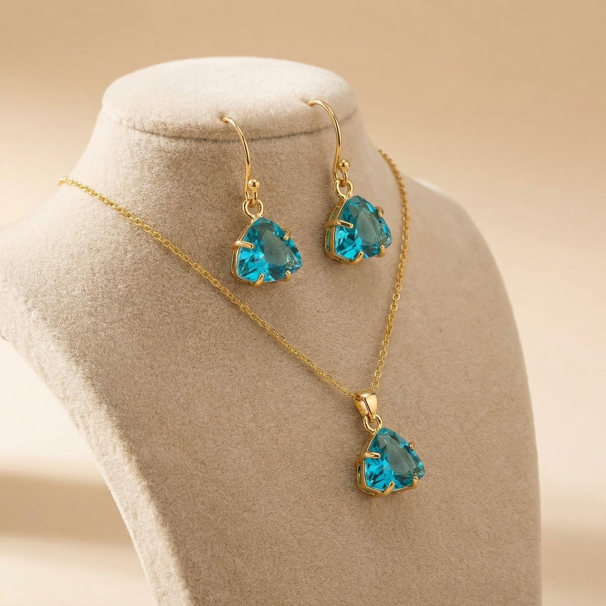 Azure Trillion Elegance |18 KT Gold Plated Pendant Set