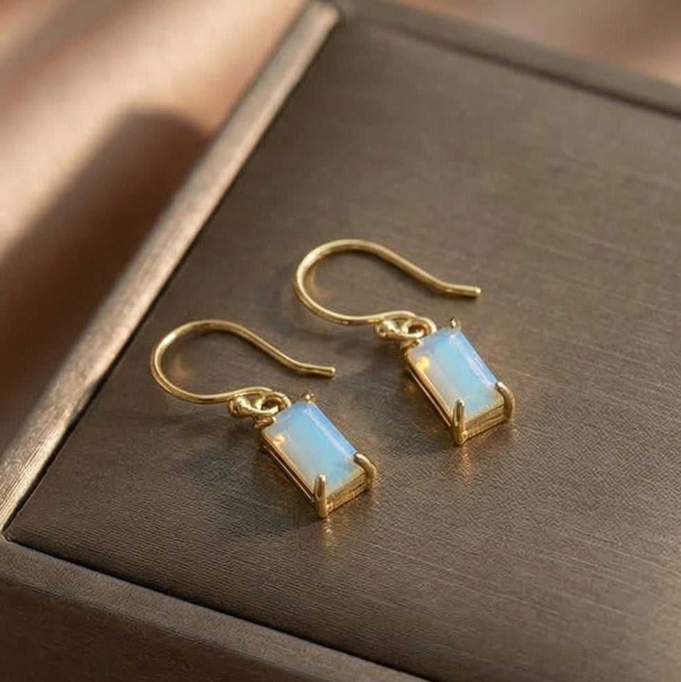 Ethereal Glow Baguette Drops |18 KT Gold Plated Earrings