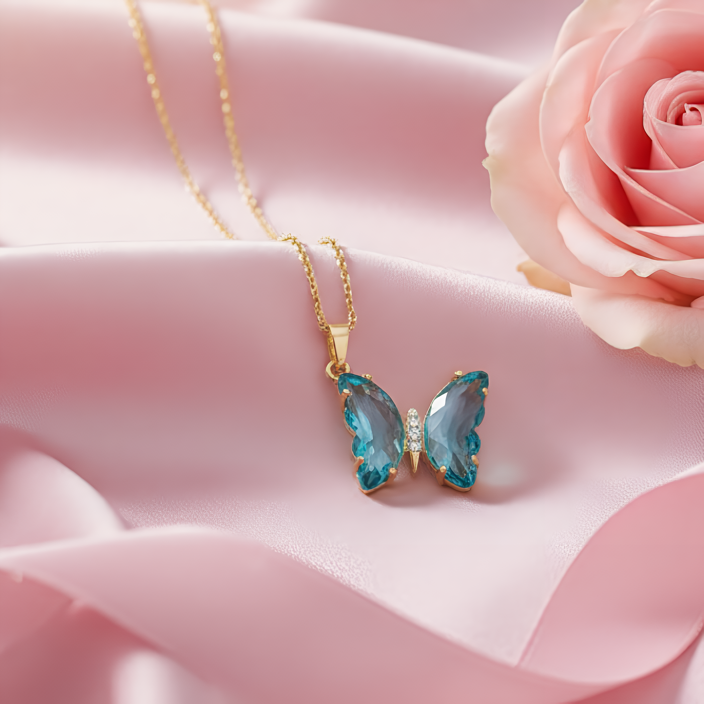 Dual Radiance: Blue or Onyx Butterfly |18 KT Gold plated pendant