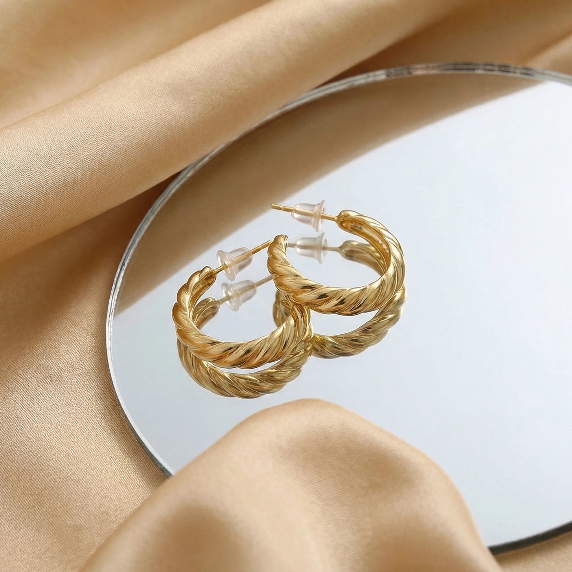 Golden Twist Hoops | 18 KT Gold Plated Earrings