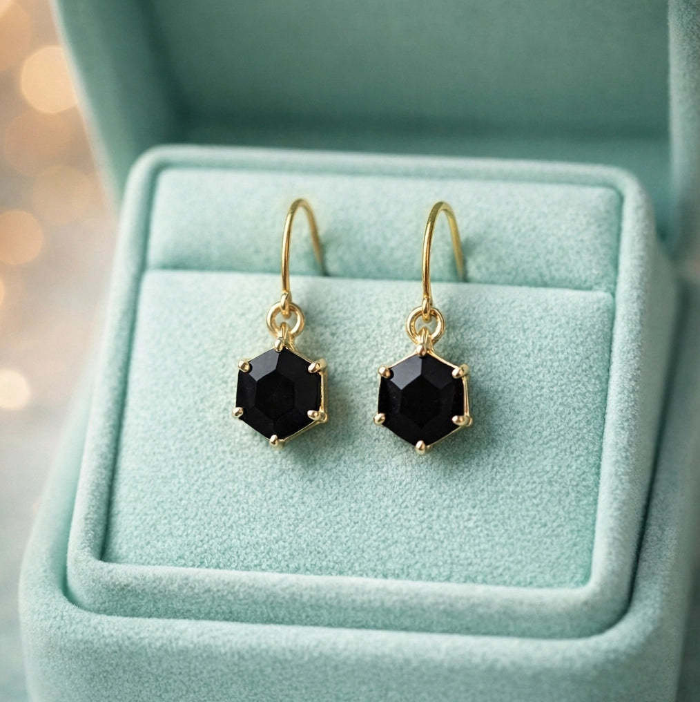 Noir Éclat | 18 KT Gold Plated Drop Earrings
