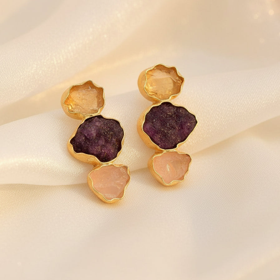 Glacier Gem Stacks | 18 KT Gold Plated Stud Earrings