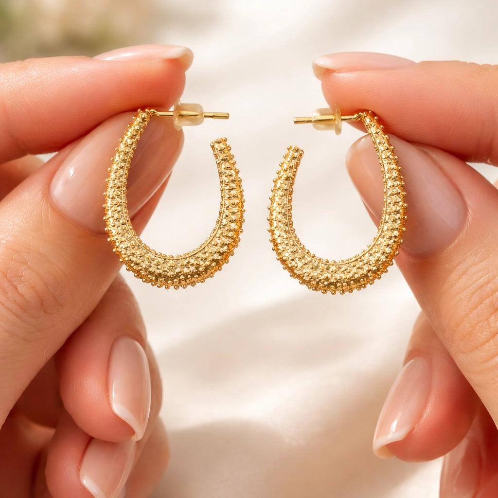 Radiant Textured Hoop | 18KT Gold-Plated Earrings