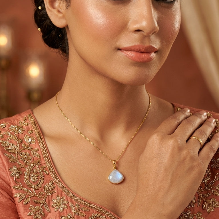 Moonstone Triangular |18 KT Gold Plated Pendant