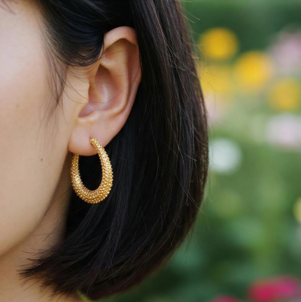 Radiant Textured Hoop | 18KT Gold-Plated Earrings