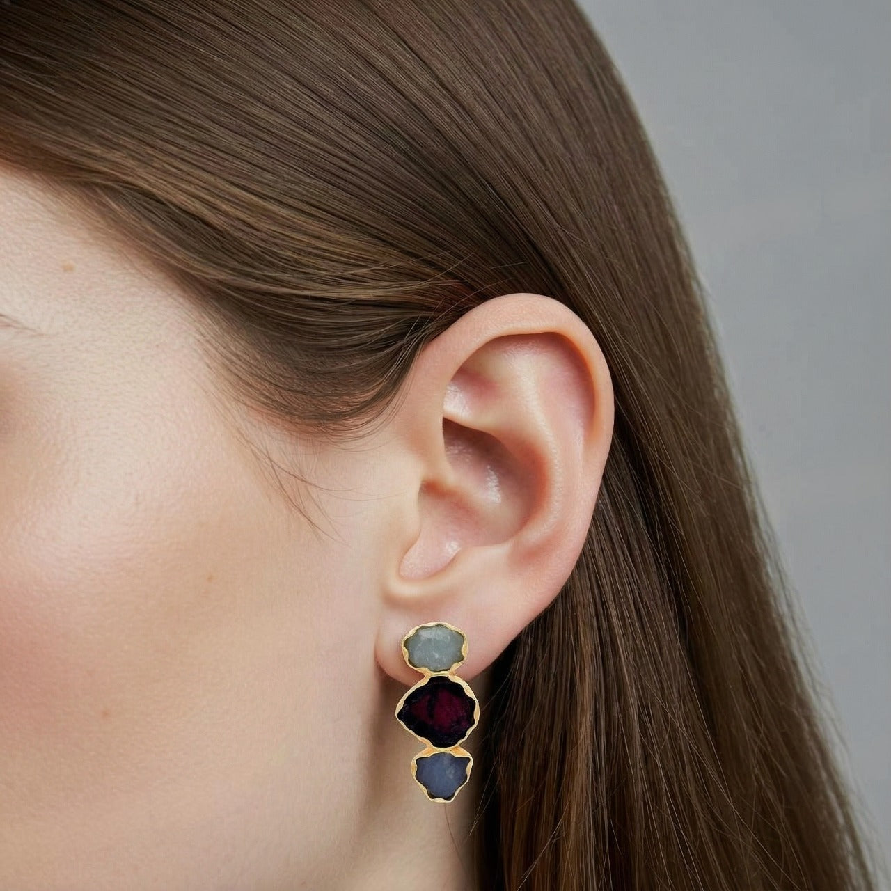 Glacier Gem Stacks | 18 KT Gold Plated Stud Earrings