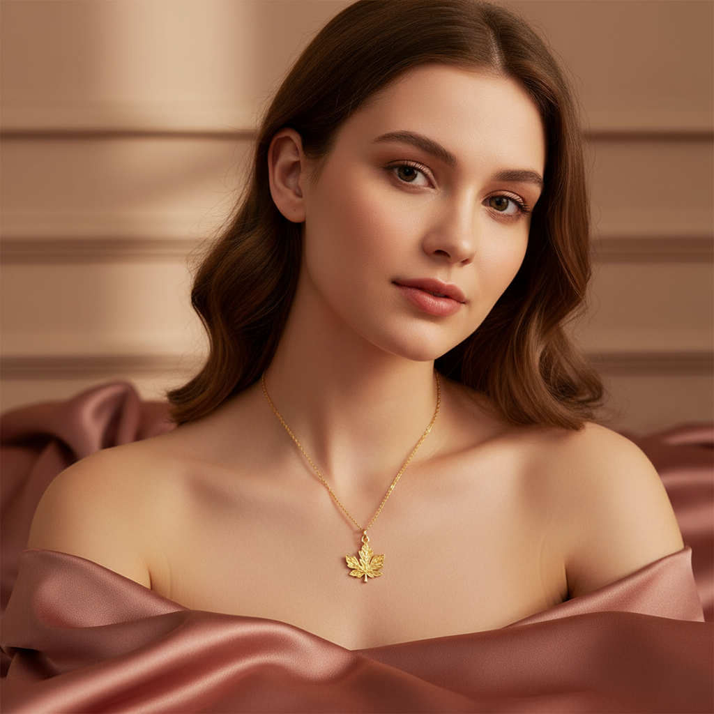 Golden Maple Leaf | 18 KT Gold Plated Pendant Necklace